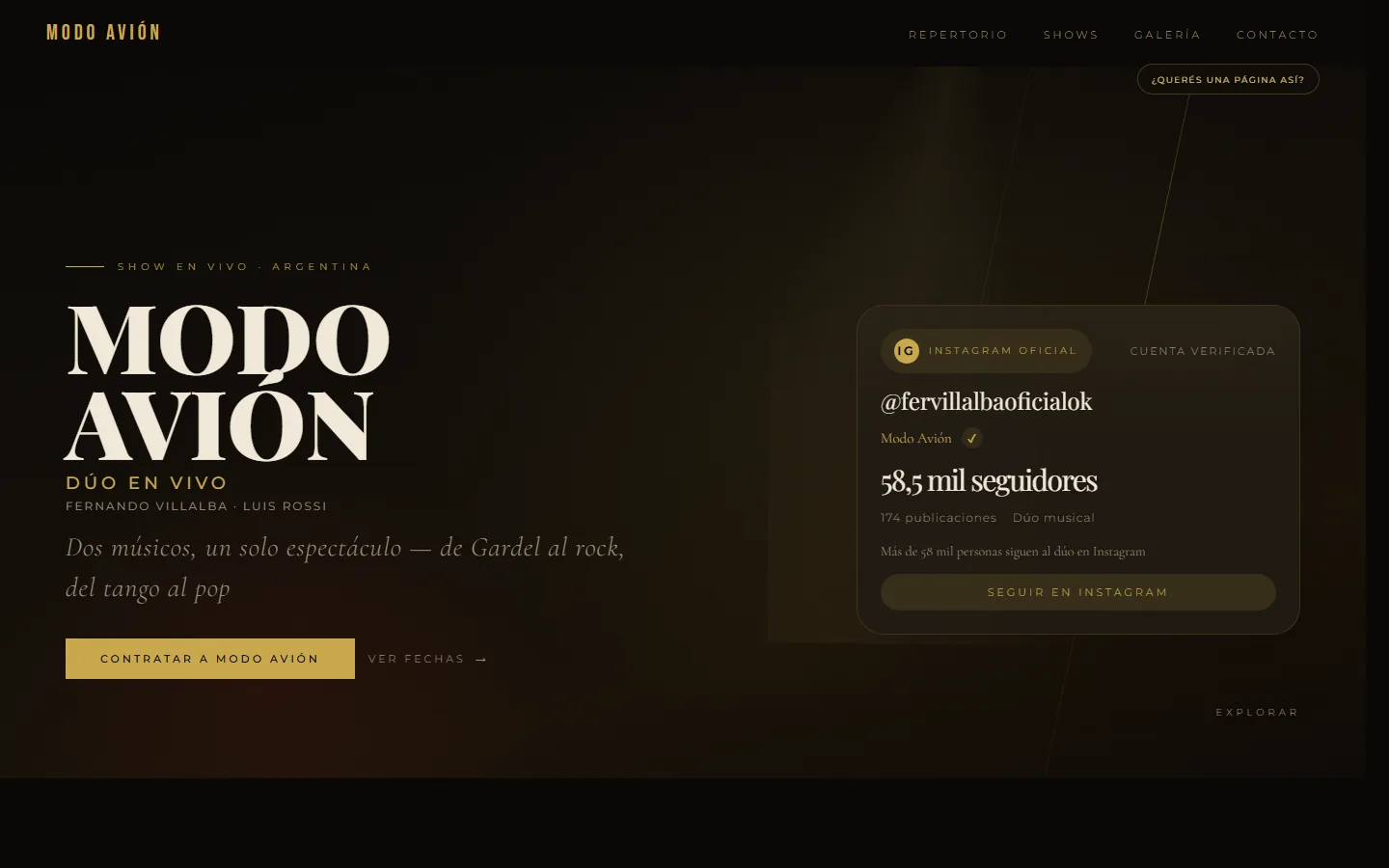 Vista previa del sitio web de Modo Avión